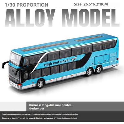 1:30 Zakelijke Lange Afstand Dubbeldekker Bus Legering Spuitgietmetaal Modelbus Kinder Educatief Simulatiespeelgoed Vakantiecadeaus blue