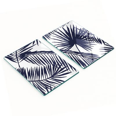 Decoratieve glazen snij- en serveerplanken met palmbladerenmotief, 2x40x52 cm