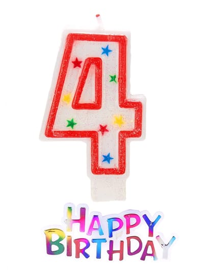 UNIQUE - Glanzende sterkaars cijfer 4 glitter Happy Birthday