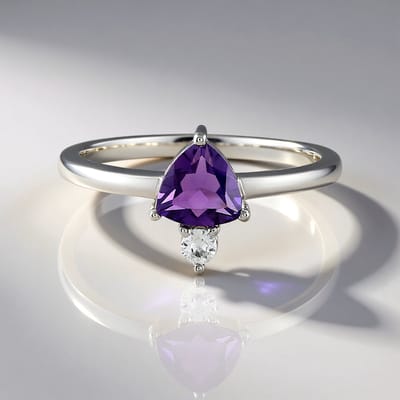 Cavill - Zilveren Ring met Siberische Amethist 1,02ct & Zirkoon 0,139ct - 925 Sterling Zilver Geplateerd Platina - Luxe Elegante Dames Sieraad Paars