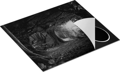 Chefcare Inductie Beschermer Groene Tropische Jungle Bos - Zwart Wit - 60x50 cm - Afdekplaat Inductie - Kookplaat Beschermer - Inductie Mat