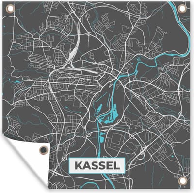 Tuin poster Plattegrond – Kassel – Blauw – Stadskaart – Kaart - Duitsland - 200x200 cm - Tuindoek