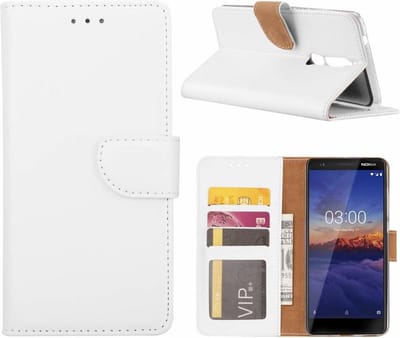 Bookcase Geschikt voor: Nokia 3.1 - Wit - portemonnee hoesje