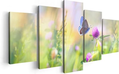Artaza Canvas Schilderij Vijfluik Blauwe Vlinder Bij Een Paarse Bloem - 100x50 - Foto Op Canvas - Canvas Print