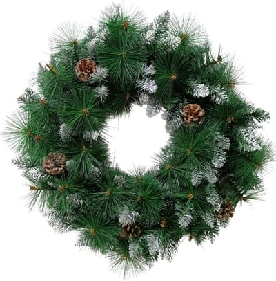 Buxibo PVC Kerstkrans met Dennenboomnaalden, Dennenappels en Sneeuw - Groen - 70 takken - 40cm