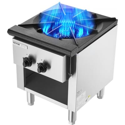 VEVOR Commercieel gasfornuis met kast en 1 brander, propaan-/aardgaskooktoestel, roestvrijstalen gaskookplaat, kookapparaat 460 x 620 x 615 mm voor restaurants, hotels en cafés, 26 kW