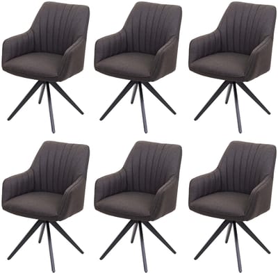 Set van 6 eetkamerstoelen MCW-H73, keukenstoel fauteuil, retro staal stof/textiel ~ grijsbruin