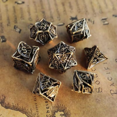 Metalen Dobbelstenen - RPG Set - Tafelspellen Spelen - Holle Polyhedra - 7 Stuks - Brons