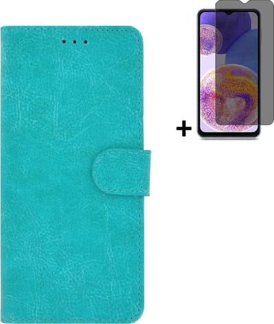 MoDo hoesje Geschikt voor Nokia G11/ G21 - Kunstleer Book Case - Turquoise hoesje met privacy screenprotector