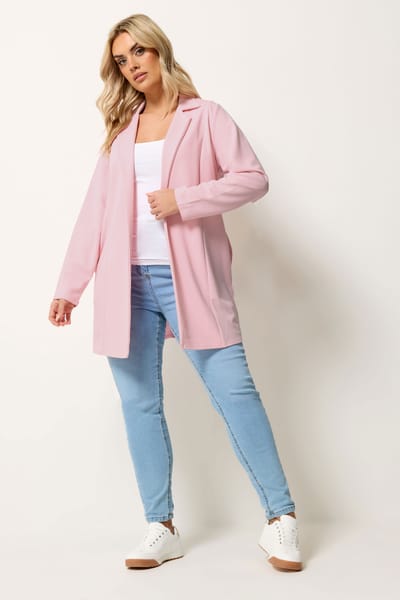 Yours Roze Scuba Blazer Met Lange Mouwen Size 42