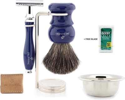 Scheerset voor mannen - Scheerkwast met HET veiligheidsscheermes, roestvrijstalen scheerstandaard, scheerkom Beste voor mannen Schoon scheren