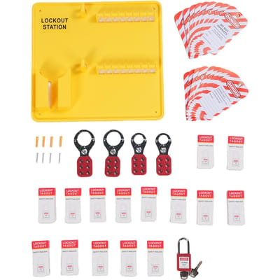 Lockout Tagout Stationbord PC Wandmontage Lock Out Tag Out Kit met 16 Hangsloten 20 Labels 4 Haspels yellow