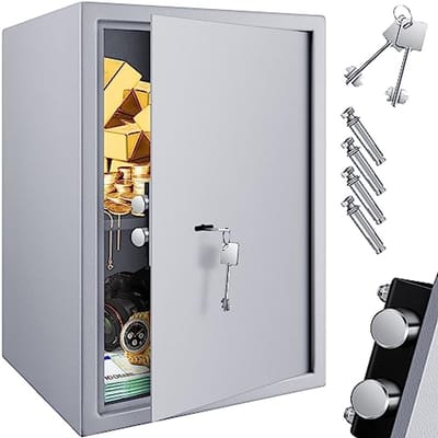 Kluis met slot - Geldkast Vloerkluis - Veilig opbergen - Dubbele boutvergrendeling - 50 x 35 x 31 cm - Zilver