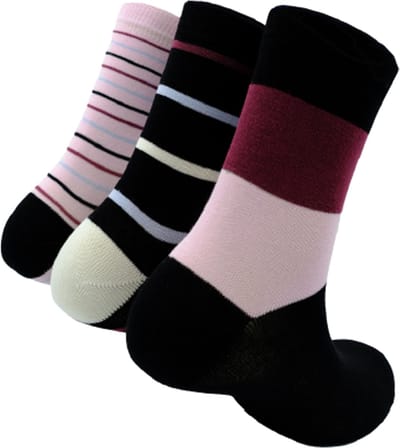 The Sockmaker - Sokken Dames - 3-Pack - Maat 36-41 - Duurzaam Bamboe & Naadloos - Gestreept Navy met Bordeauxrood