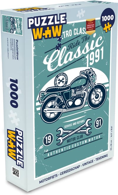 Puzzel Motorfiets - Gereedschap - Vintage - Tekening - Legpuzzel - Puzzel 1000 stukjes volwassenen