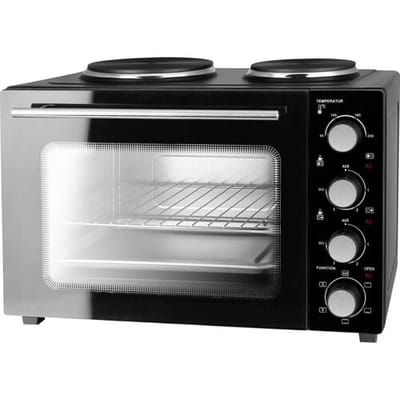 Emerio Mini-oven - 2 Kookplaten - 90-230ºC - Boven- & Onderwarmte - Heteluchtfunctie - Binnenverlichting - Draadrooster + Bakplaat - MO-125236.4 Zwart