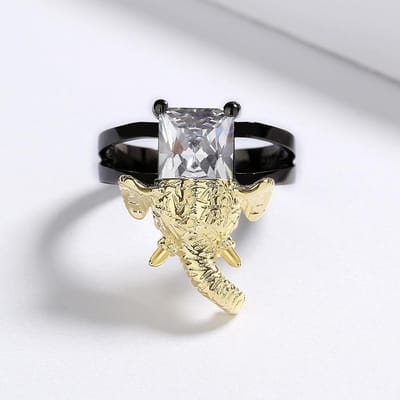Herenring Creatieve Dierensieraden Zwart Goud Sieradenzetting Glanzende Zirkonia Sieradenring No. 10 beige