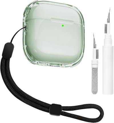 Transparante Beschermcase voor Airpods 4 met Reinigingsset, Zachte TPU, Handriem, Draadloos Opladen en Schokbestendig (Groen)
