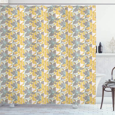 ABAKUHAUS Mosterdgeel Douchegordijn – Abstracte Bloemen – 175x180 cm