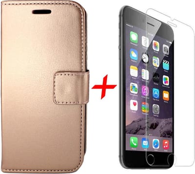 Hoesje geschikt voor Apple iPhone 6/6s - Kunstlederen Siliconen TPU Bookcase + Screenprotector Tempered Glass - Rose Goud - van iCall