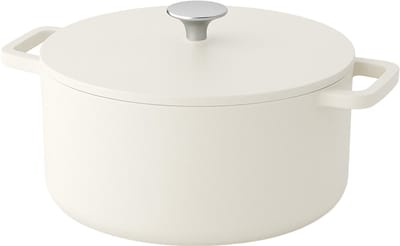 Cook & Pan Gietijzeren Braadpan Crème 6,5L Ø 28 cm - PFAS vrij - Alle Warmtebronnen - Pan met 25 jaar Garantie - Braad Pan Gietijzer - Alle Warmtebronnen - Gas, Inductie, Elektrisch, Oven - Broodpan, Stoofpan, Slow Cooking - Beige