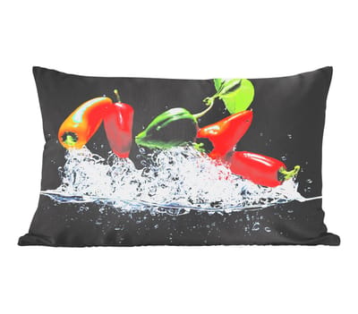 Sierkussens - Kussentjes Woonkamer - 50x30 cm - Pepers - Zwart - Groenten - Water - Blad