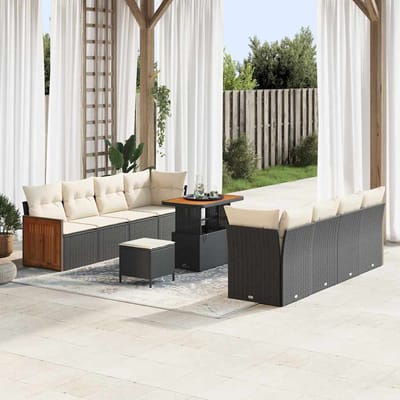 vidaXL - Tuinbank - Set - met - kussen - 12 - pcs - Zwart - en - Crème - poly - rattan