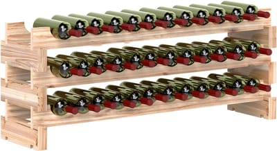 HOMCOM Wijnrek - Vurenhout - 114×28×42,5 cm - Natuurlijk hout