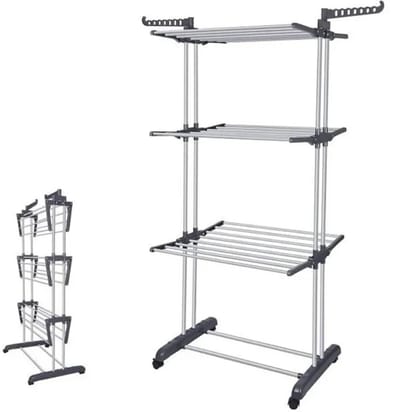 Seth Select Opvouwbaar Wasrek met 3 Niveaus – Droogrek met Zijvleugels voor Binnen en Buiten – Groot Wasdroogrek voor Kleding en Wasgoed