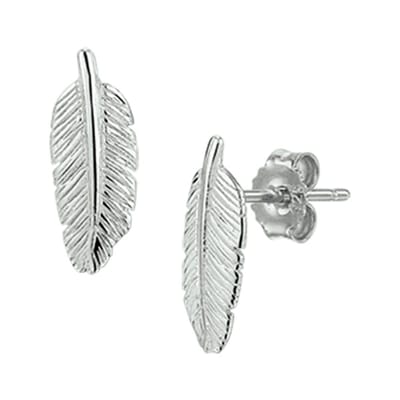 Huiscollectie Oorknoppen Veer Zilver Gerhodineerd Glanzend 12 mm x 4.5 mm