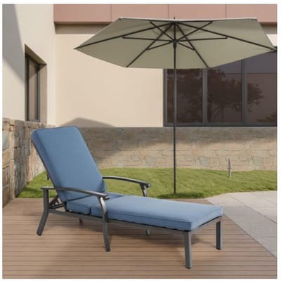 Chaise longue de jardin - MUVOE - réglable 5 positions - Aluminium antirouille - Coussin coton épais - Bleu bleu