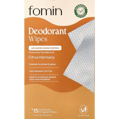 fomin, Deodorant Vochtige Doekjes, Citrus Harmony, 15 Individueel Verpakte Vochtige Doekjes white