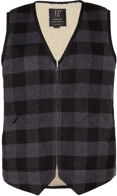 JP 1880 - Heren - Wollen vest hoog wolgehalte teddy voering rits - Zwart - Maat 3XL