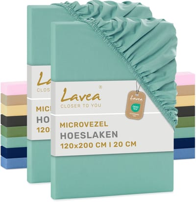 Lavea® Set van 2 Hoeslakens 120x200 cm – zachte en ademende microvezel – voor matrassen tot 20 cm – met elastiek rondom – oeko-tex gecertificeerd – Eucalyptusgroen