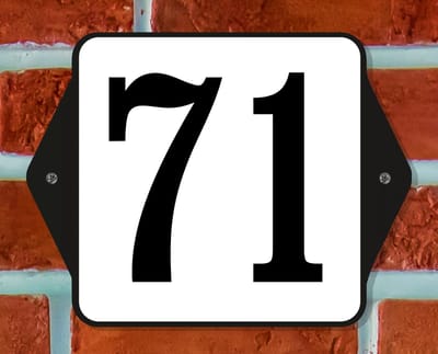 Huisnummerbord Klassiek - Nummer 71 - 14 x 11 cm - incl. bevestiging | - naambord - nummerbord - voordeur