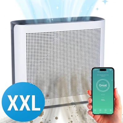 Luchtreiniger Premium met App - CADR 450 m³/u - Air Purifier XL - Luchtreinigers met HEPA Filter en Ionisator - Werkt tegen Huisstofmijt, Hooikoorts, Allergie - Silvergear