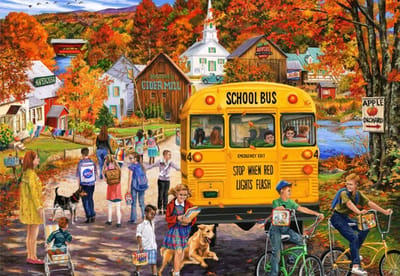 Bluebird Puzzle legpuzzel The School Bus - 1000 stukjes kleurrijk.