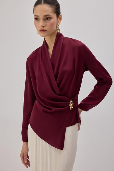 Touché Privé - Gedrapeerde blouse - Bordeaux - Dames