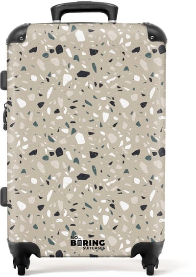 NoBoringSuitcases.com - Grote koffer - Terrazzo patroon kleurrijk grijs groen - Kinderkoffer geschikt voor jongen en meisjes - Reiskoffer met 4 wielen - Trolley op wieltjes - Rolkoffer groot kinderen - 72 liter - Ruimbagage valies 20kg