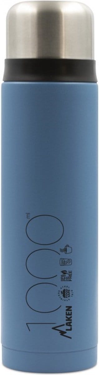 Laken thermosfles roestvrijstaal Blauw 1.0L met drinkmok, dubbelwandige rvs drinkfles