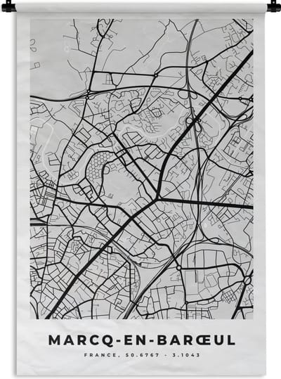 Wandkleed - Wanddoek - Plattegrond – Marcq-en-Barœul – Stadskaart – Kaart – Frankrijk - 120x180 cm - Wandtapijt