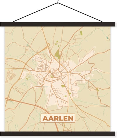 Posterhanger incl. Poster 60x60 cm - Schoolplaat - Retro - Aarlen - Plattegrond - Stadskaart - Kaart - Textielposter - Zwarte latten - Stadskaart