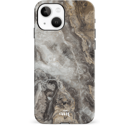 xoxo Wildhearts Marble Grey River - Double Layer - Hoesje geschikt voor iPhone 14 Plus Marmer hoesje shockproof - Hard Case beschermhoesje geschikt voor iPhone 14 Plus - Grijs