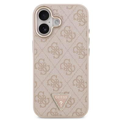 Guess Classic Triangle Logo Leather Backcover met MagSafe voor de Apple iPhone 17 - Roze