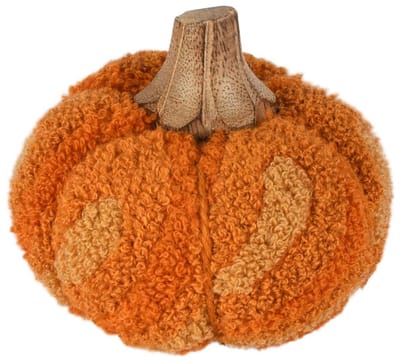 Dekoratief | Deco pompoen, oranje/naturel, stof/hout, 9x9x8cm | A258108