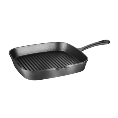 Vierkante Gietijzeren Pan - Geribbeld - 24X24cm - Vogue M653 - Horeca & Professioneel