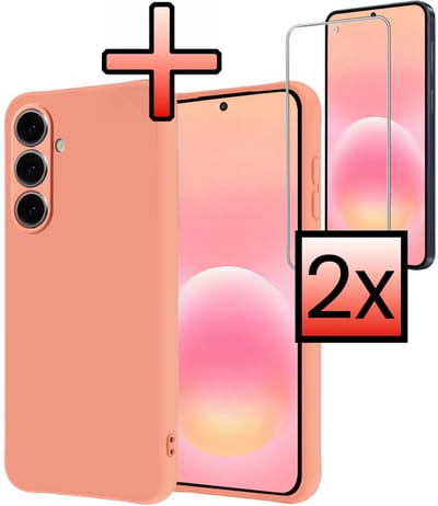 Hoesje - Met 2x Screenprotector - Geschikt voor Samsung Galaxy A57 - Sterk & Shockproof - Back Cover - Siliconen Case - Telefoon Hoes - Perzik
