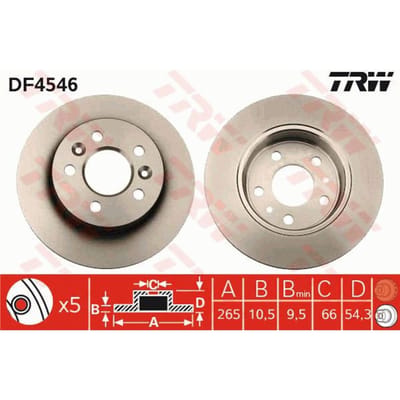 Remschijf TRW DF4546 achter, volledig, 1 Stuk