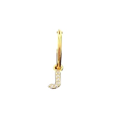 Cadeau voor haar New Bling 9NB 906J Zilveren Oorring met letterhanger - Zirkonia - J - Half Paar - Goudkleurig