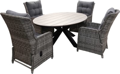 5-delige tuinset | 4 Dublin verstelbare stoelen (AG) | 180cm ovale Cyprus tuintafel (Wood)